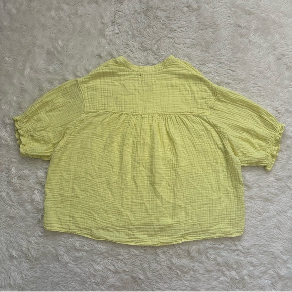 XiRENA Blouse Taye Top Partial Button Front Short Sleeve 100% Cotton Yellow Sz M - Picture 3 of 11